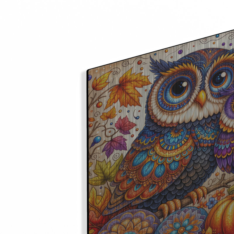  «Two Owls Fall Thème 3» par Rey Klimt, art mural en métal, 12 po x 12 po