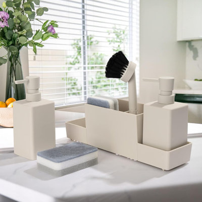 Ensemble de distributeur de savon de cuisine avec porte-éponge et brosse