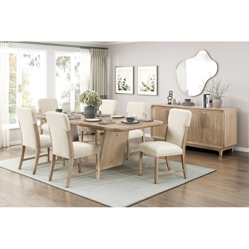 Magnifique ensemble de salle à manger à finition naturelle 9 pièces Table de salle à manger extensible Beige