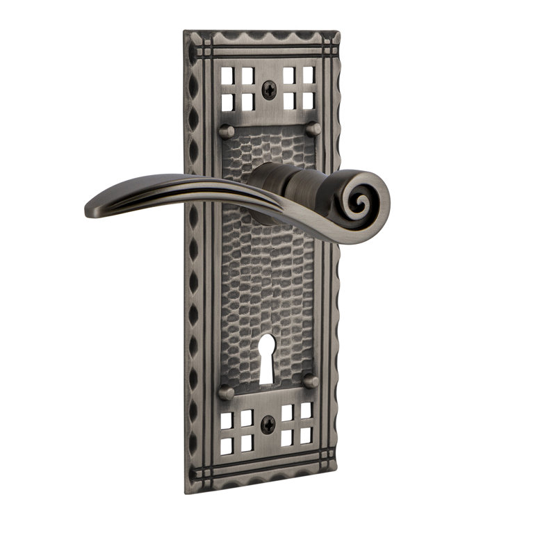 Craftsman Plate Single Dummy with Decorative Keyhole and Swan Lever, Left Handed, Antique Pewter