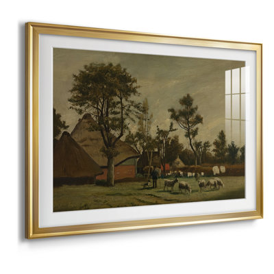Paysage avec une volée de moutons - Henri de Braekeleer - reproduction encadrée avec passe-partout et verre Fin du 19e siècle