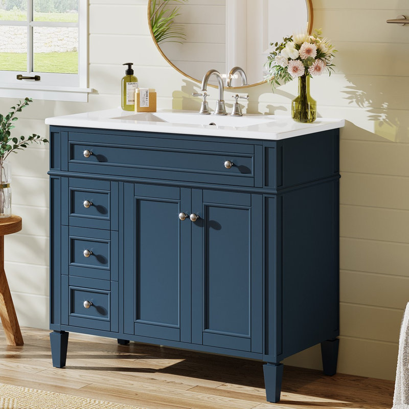 Meuble-lavabo simple 36 po avec comptoir 36 po, Bleu brumeux