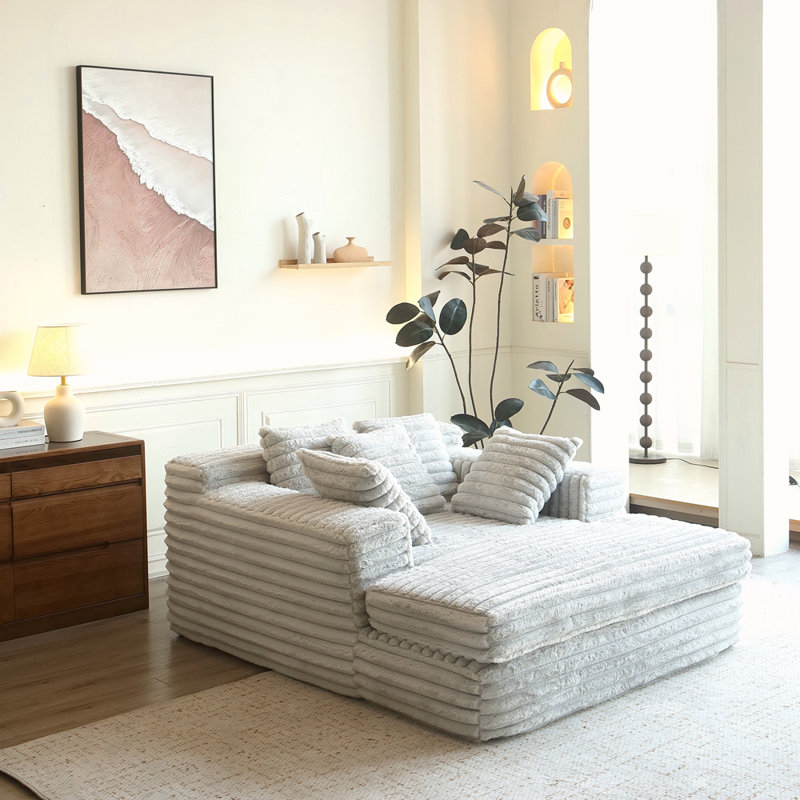 Chaise longue intérieure, canapé-lit rembourré avec coussins décoratifs et accoudoirs, canapé-lit pour la salle de séjour, gris clair