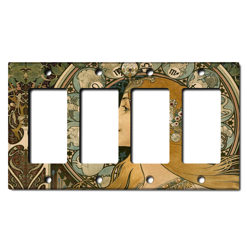 Magnifique plaque murale à 4 interrupteurs à bascule Art Nouveau