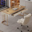 Bureau rectangulaire brun en bois massif et manufacturé avec 2 tiroirs-109024829