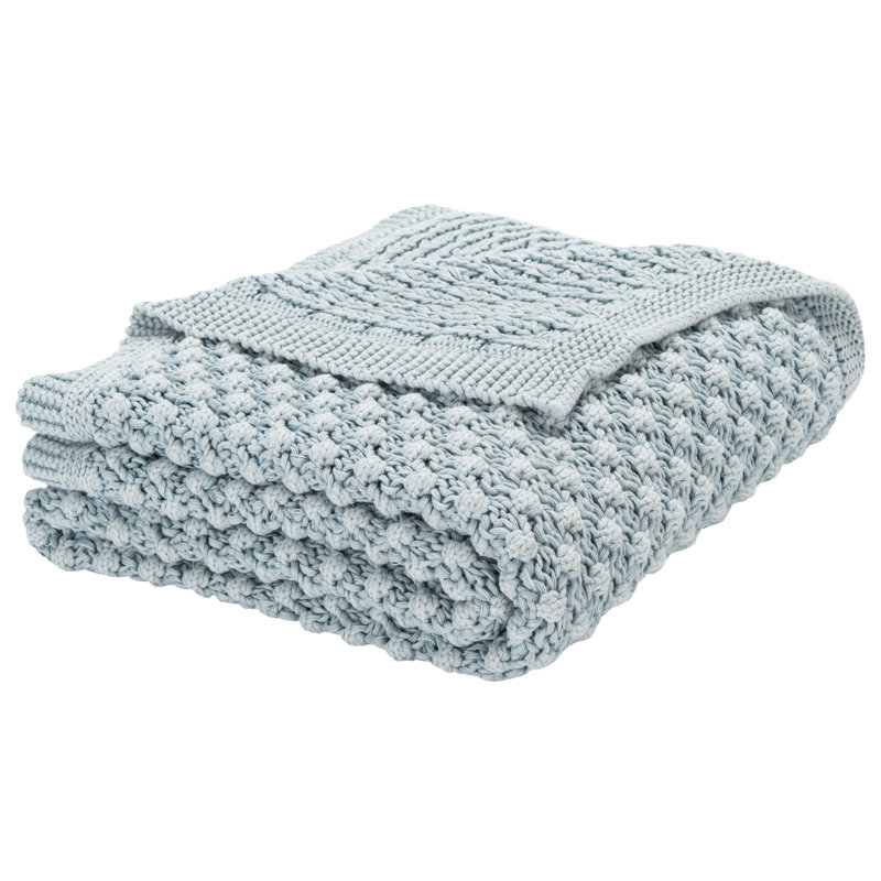 Hollie Blue Knitted Cotton Throw Blanket