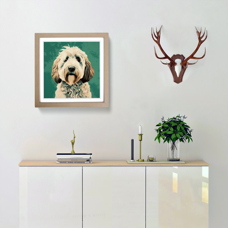 Labradoodle Mid-Century - Framed Print, Oak