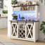 Armoire-bar de style campagnard de 47 po avec 3 huche de rangement, armoire à vin avec éclairage à DEL, armoire de cuisine avec porte de grange coulissante et 10 supports à vin et à verre pour la salle à manger de la cuisine-1949828263