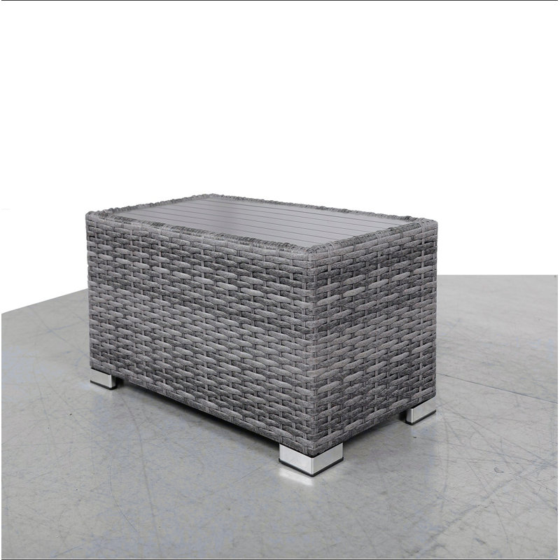 Mixed Grey Slatted Side Table With Aluminum Top – Fully Assembled