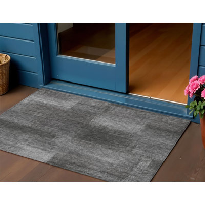Tapis extérieur gris anthracite lavable abstrait 3 pi x 5 pi