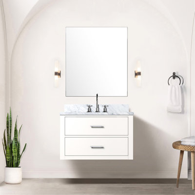 White Bath Vanity 30 In. W X 22 D, Marble Countertop, Faucet, 28" Mirror Single 30X22, Marble,