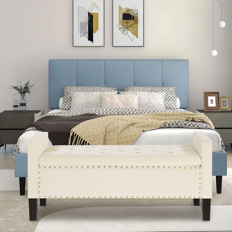 Banc de rangement en velours Mayfair, Crème