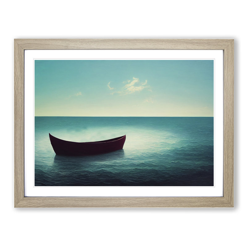 Lone Boat Vol.1 - Single Picture Frame Print, 25cm H x 34cm W, Oak