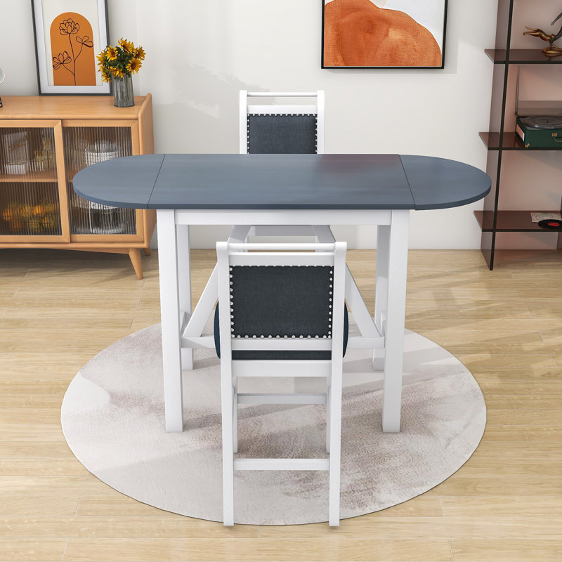 Llayton 3-Piece Counter Height Dining Set, Wood Table with 2 Upholstered Chairs, White/Gray