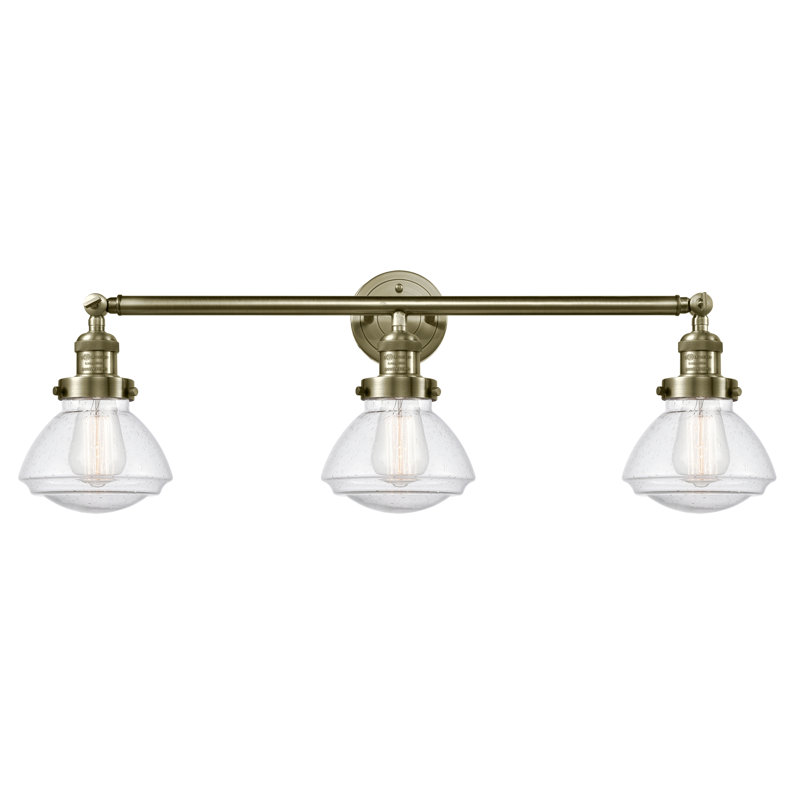 Éclairage pour salle de bain 3 lumières Chesterville, Blanc mat, Ampoule incandescente rétro de 60 watts, Laiton antique