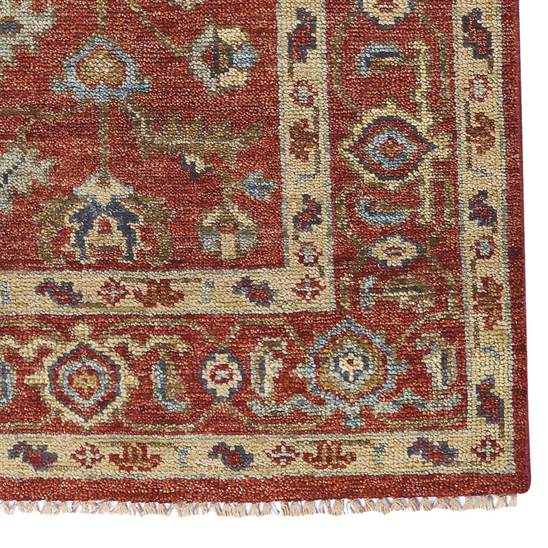 Charleigh-Ushak Hand Knotted Wool Oriental Area Rug in Red, Rectangle 9' x 12'