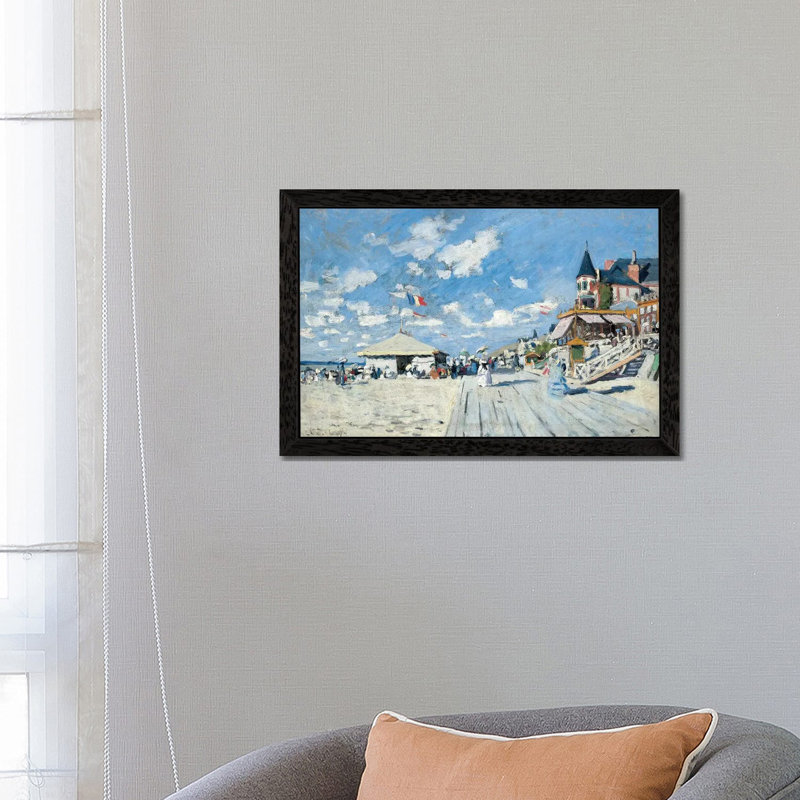 On The Beach At Trouville, 1870 by Claude Monet - Floater Frame Painting on Canvas, 66.04 cm H x 45.72 cm W, Black Framed