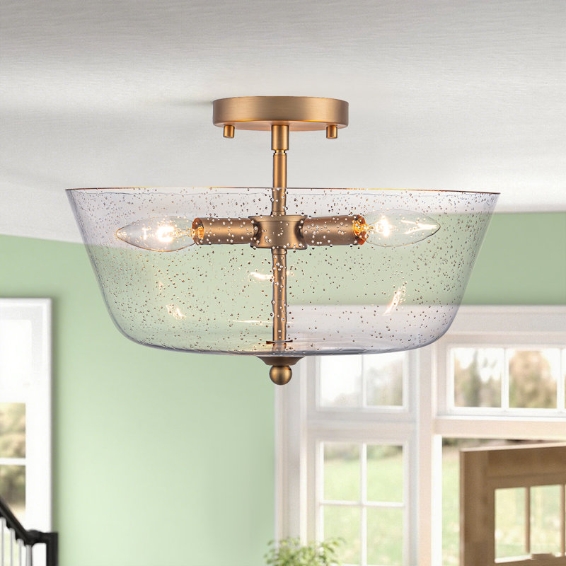 Plafonnier semi-encastré 3 lumières en verre grainé