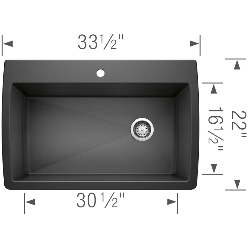 Diamond SILGRANIT 33.5" L x 22" W Super Single Drop-in/Undermount Kitchen Sink, 1 hole, Anthracite