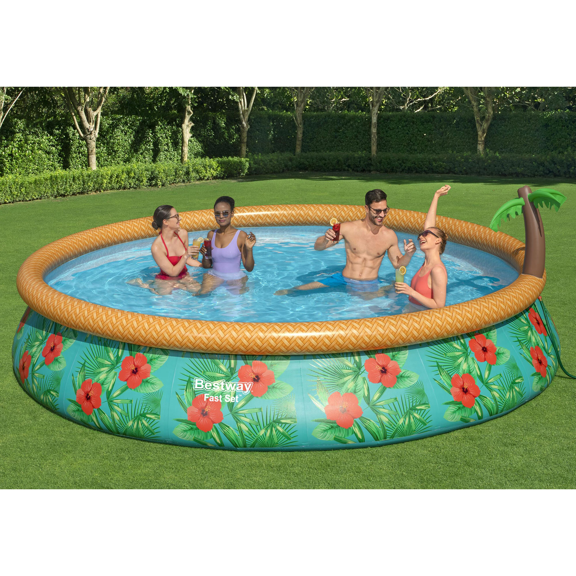 Subjectief aardolie Monet Bestway Fast Set Paradise Palms 15'x33" Round Inflatable Pool Set with  Sprinkler & Reviews | Wayfair