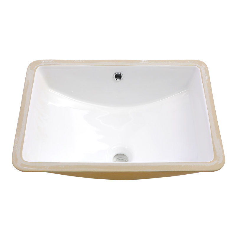 21"L x 14"W White Ceramic Rectangular Undermount Bathroom Sink with Overflow, White, 21" L x 14" W