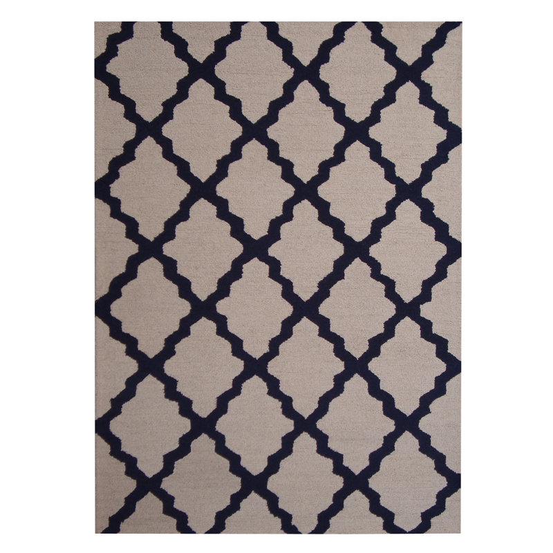 Tapis beige / bleu marine touffeté à la main