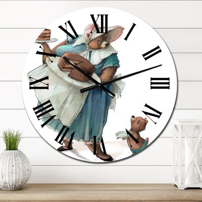 Mignon ourson en peluche avec petit lièvre blanc II - horloge murale pour enfants