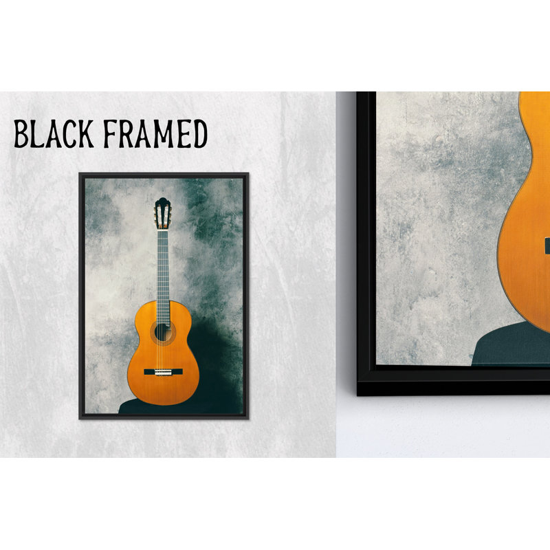 Guitare, art mural: toile imprimée en verre trempé, toile noire encadrée 1P, 82,7 po H x 47,3 po l
