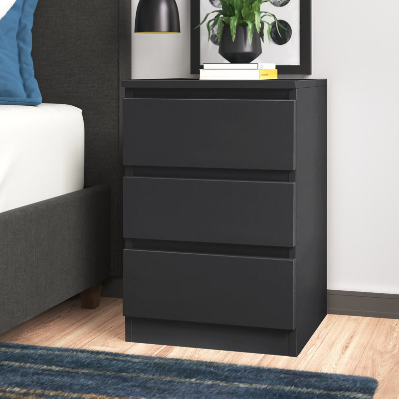 Braunstein 3 Drawer Bedside Table, Grey
