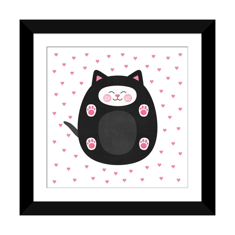 « chat love », impression sur toile tendue, H 16 po x l 16 po x P 1 po, Papier d'art encadré noir, Blanc