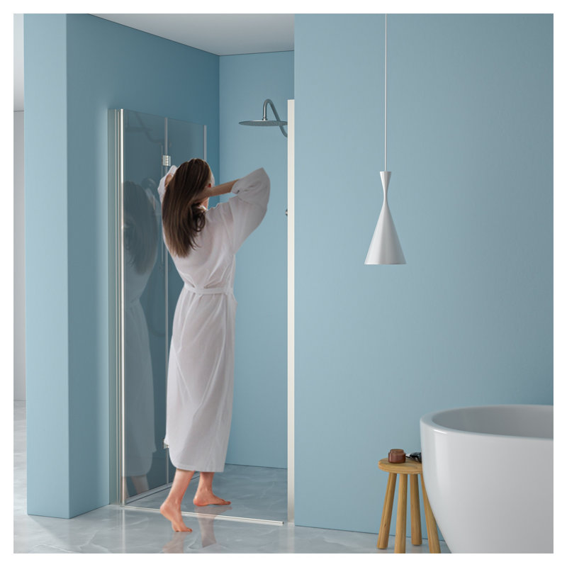 Porte de douche pliante sans cadre 36 po x l 72 po en argent brossé avec verre trempé 1/4 po