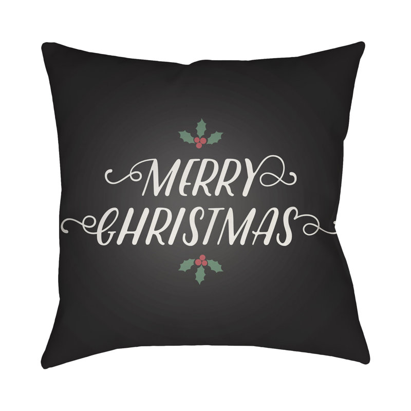  Merry Christmas Indoor/Outdoor Throw Pillow, 18" H x 18" W x 4" D, Black