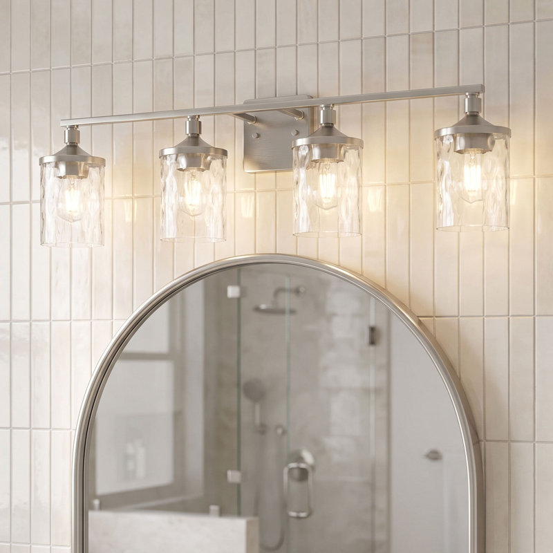 Éclairage pour meuble-lavabo à 3 lumières Baldwin, Nickel brossé, Quatre lumières