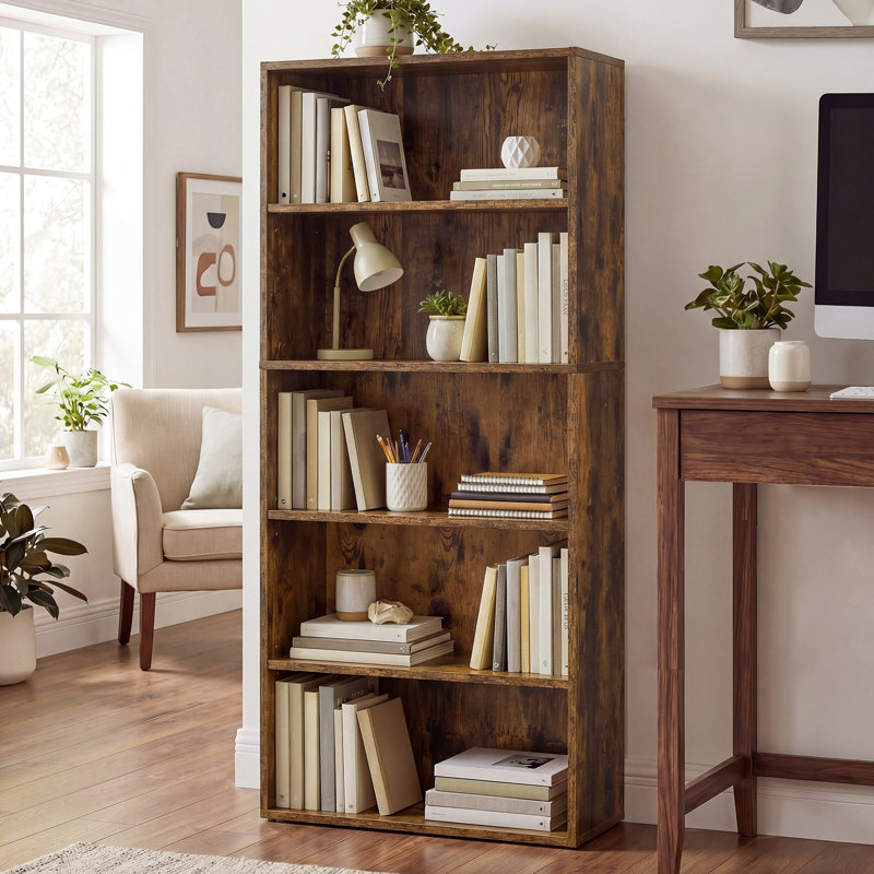 5-Tier Standard Bookcase, Rustic Brown