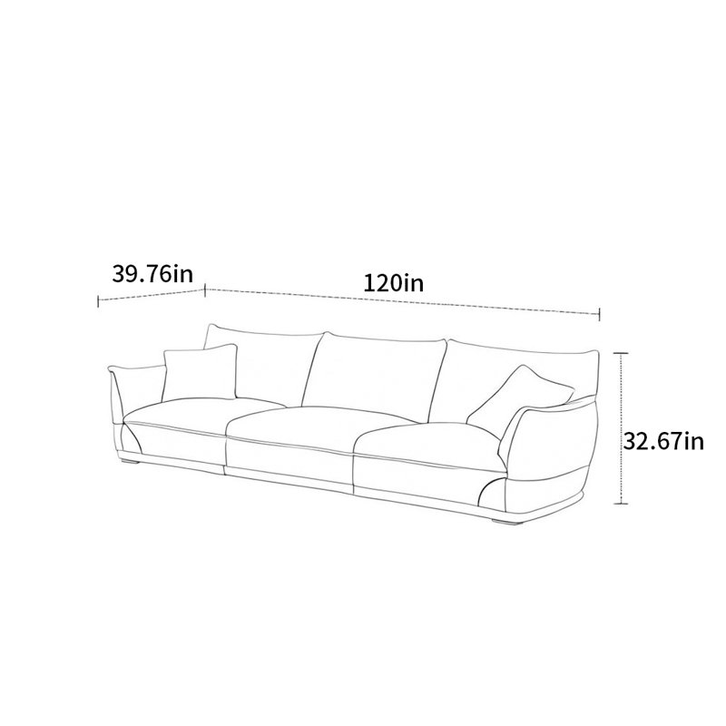 Canapé rétro de style crème rétro, H 32,67 po x l 120 po x P 39,76 po