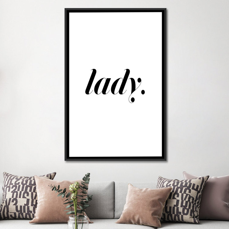« lady blanc », art textuel sur toile, H 26 po x l 18 po x P 1,5 po, Toile avec cadre noir, Pas de tapis