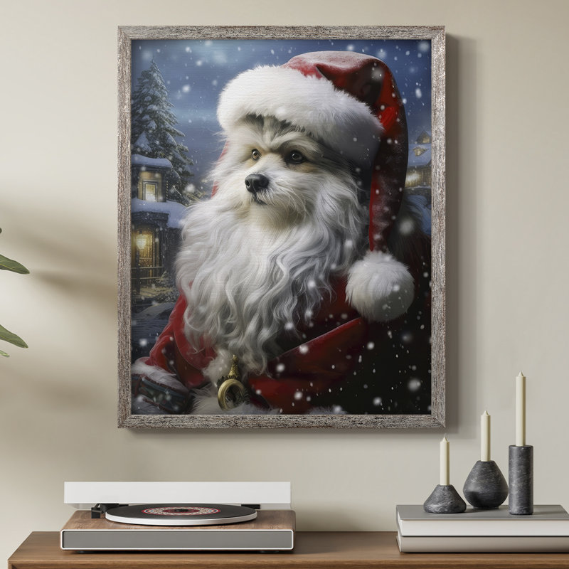 Santa Paws I, reproduction encadrée - bois massif, H 21 po x l 17 po