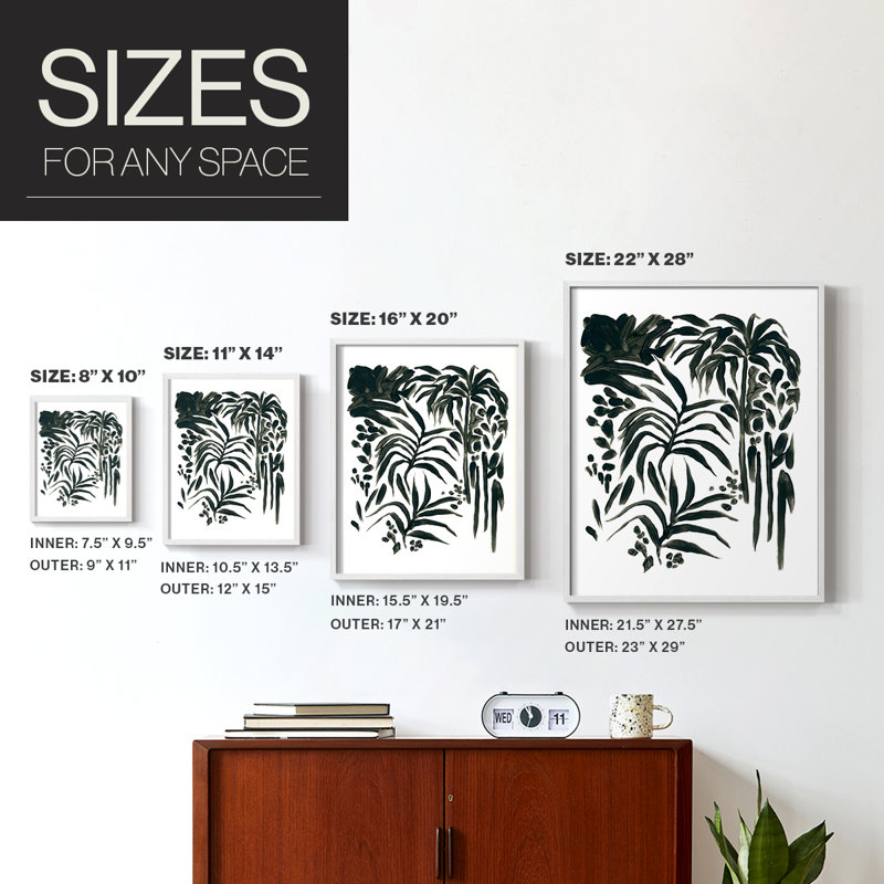 Encre Jungle I, reproduction encadrée - bois massif, Blanc, H 14 po x l 11 po