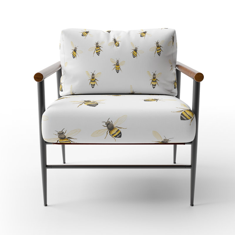 Chaise rembourrée Nature for Kids - Chaise jaune avec accoudoirs Gentle Bees, Bras ronds bruns