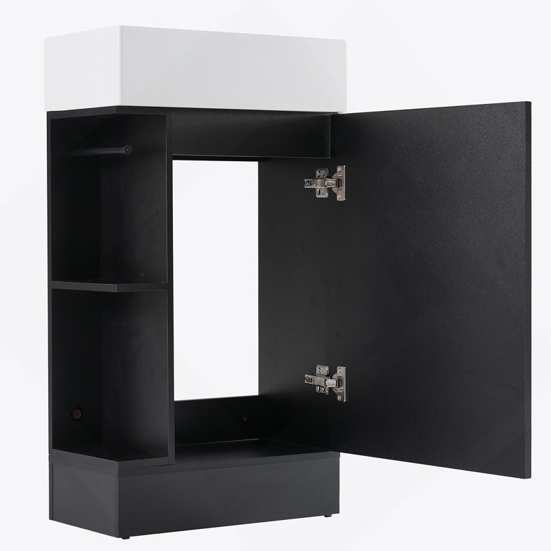Meuble-lavabo 18,6 po avec lavabo, meuble-lavabo avec tablette à deux niveaux, orientation gauche ou droite, noir (WF308491 nouvelle couleur)