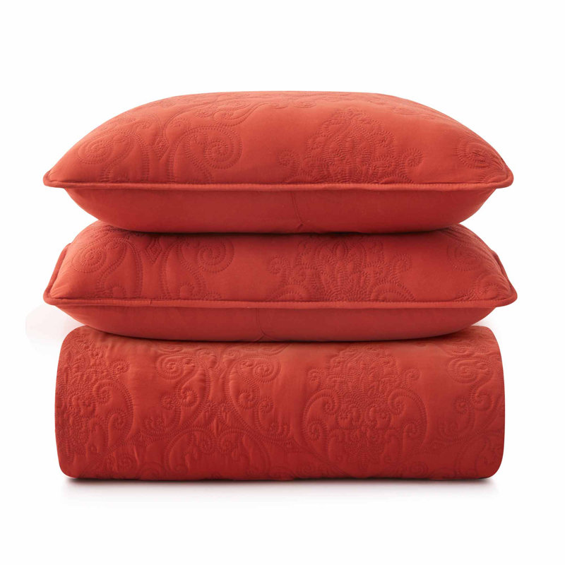 Ensemble de couvre-lit réversible en microfibre, Couvre-lit grand et 2 taies d'oreiller, Rouge