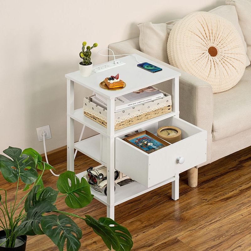 Catarena End Table with Storage, 23.46" H x 14.96" W x 11.81" D, White