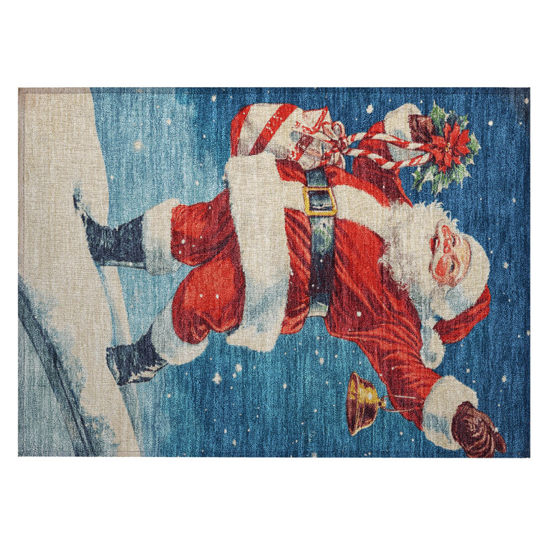 Machine Washable Indoor/Outdoor Santa Claus Xhevrie Blue Rug, Rectangle 1'8" x 2'6"