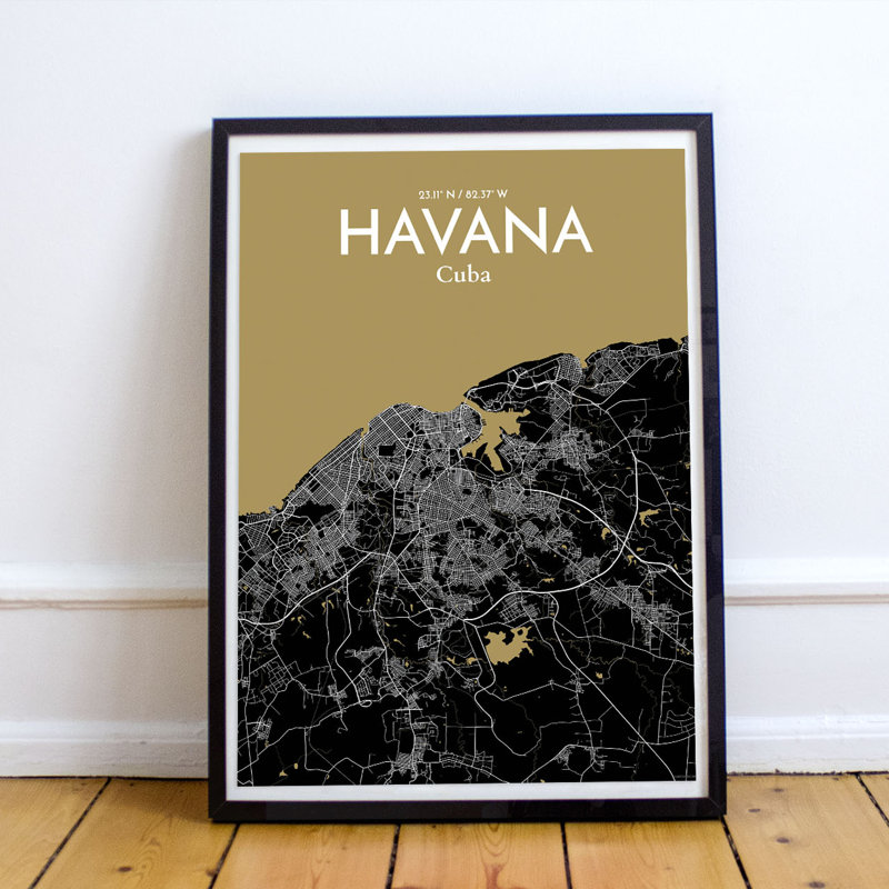 Havana City Map - No Frame Print, 91.4cm H x 61cm W x 0.13cm D