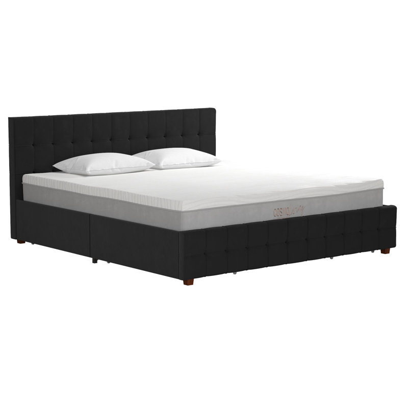 Tori Mid-Century Modern Upholstered Bed with Storage & Wooden Frame