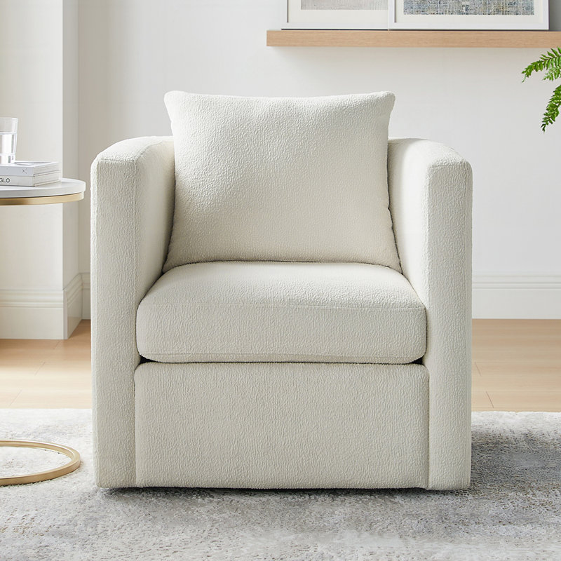 Fauteuil demi-tonneau pivotant en tissu Sutton, Ivoire