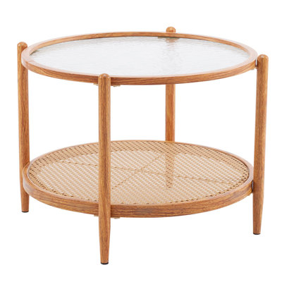 25.6" Round Glass Rattan Coffee Table
