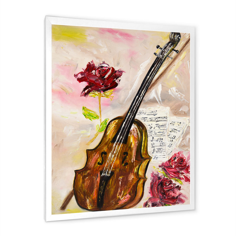 Violon et roses - sur, H 20 po x l 12 po x P 1 po, Impression blanche sur toile encadrée