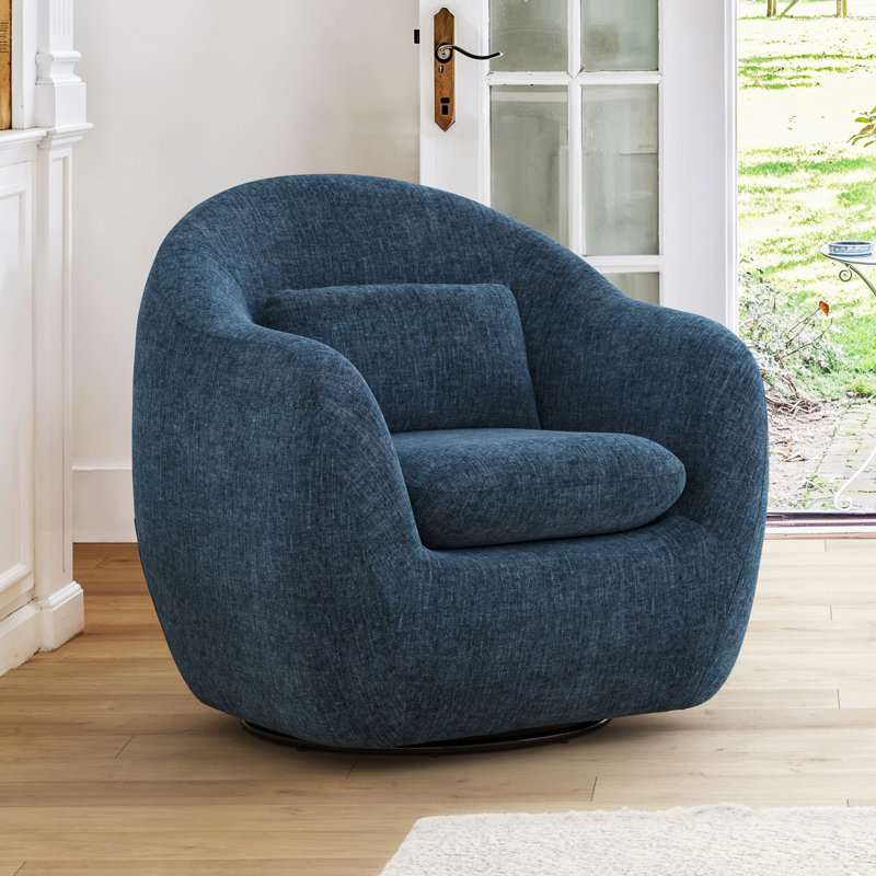 Alma Upholstered Swivel Barrel Chair, Navy