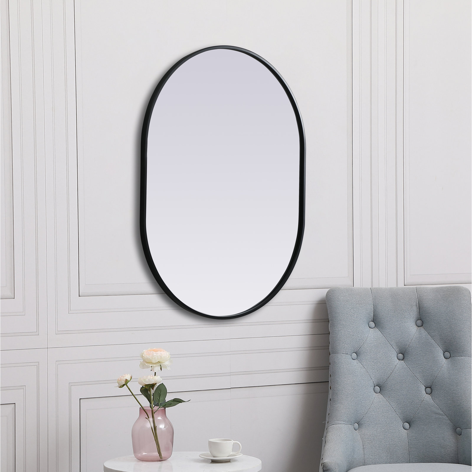 Sabine Metal Pill Wall Mirror, Black, 36" x 27"